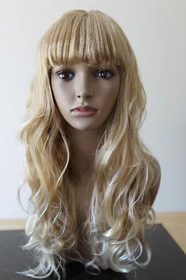 Halloween Womens Blonde Fashion Long COSPLAY WIG Hair Curly Fancy Dress Costume • £7.99