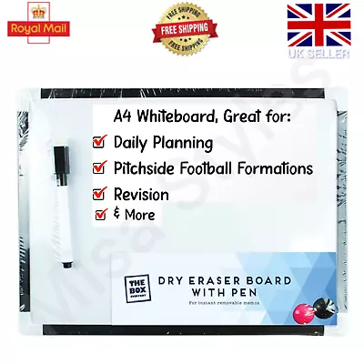 A4 Dry Wipe Magnetic Mini Office Whiteboard Notice Memo White Board Pen & Eraser • £3.20