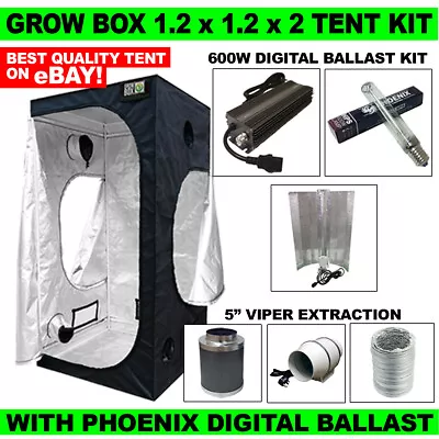 Grow Box Tent Starter Kit 1.2m 16mm - Digital Ballast Lighting - 5  Extraction • £219.99