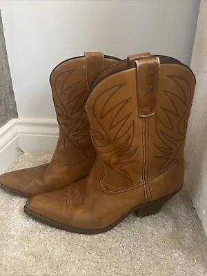 £42 • Buy Sancho High Quality Leather Women’s Cowboy Boots Brown Tan Size UK8 EU41 Vintage