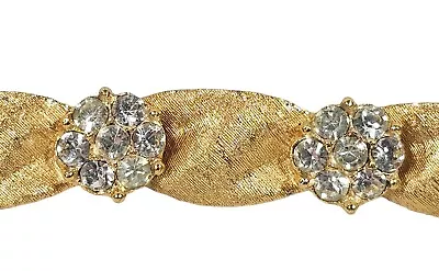 Vintage Crown Trifari Clear Rhinestone April Goldtone Birthday Ribbon Bracelet • $84.99