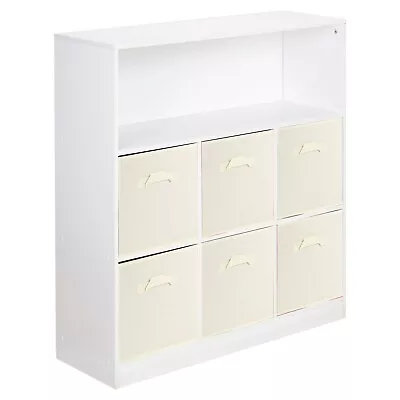 Wooden Wide 7 Cubed Cupboard Bookcase Storage Units Shelves 6 Drawers Baskets • £59.99