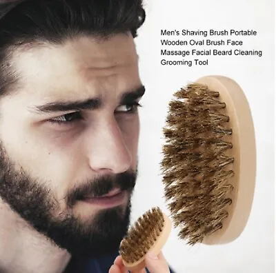 Natural Boar Bristle Beard Brush Moustache Wood Round Handle Mens Beard Brush • £4.29