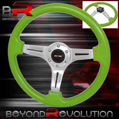 350mm Lime Green Trim Silver 6 Bolt Hole Light Weight Steering Wheel + God Snow • $53.99