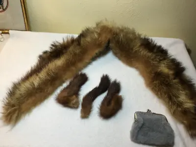 Vintage Furs Rabbit Coin Purse Fur Stole Fox Tails • $48