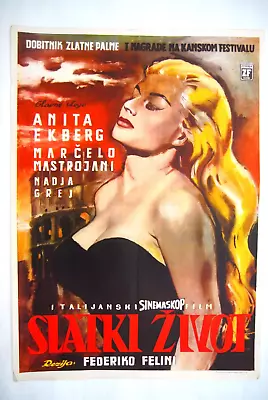 La Dolce Vita Fellini Anita Ekberg 1960 Vintage Rare Exyugo Movie Poster • $468.99