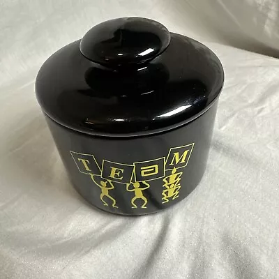 Vintage Jet Black Glazed Canister With Lid  Team Work Made In USA • $12.77