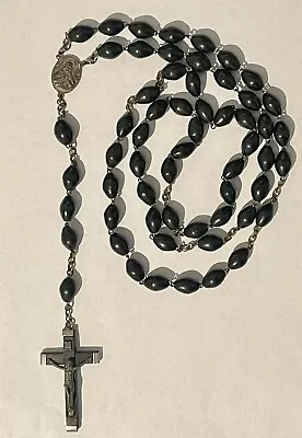 Vintage 30  Black Wood Nun's Habit Pectoral Rosary Complete With Crucifix • $50