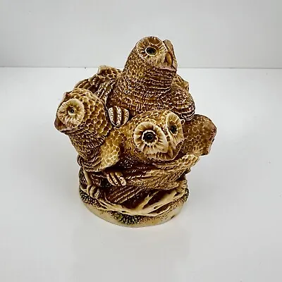 SIAB England Trinket Box Resin Owls Nest 1998 Stacked Owls Figure • $30.29
