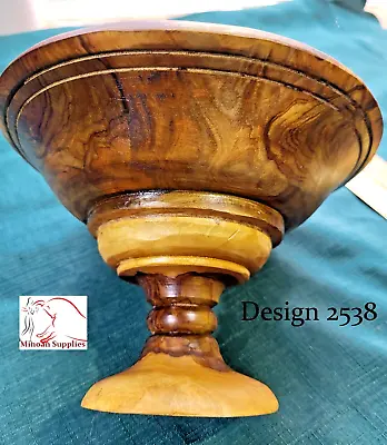 Olive Wood Pedestal Bowl Made In Crete Design 2358 • £28