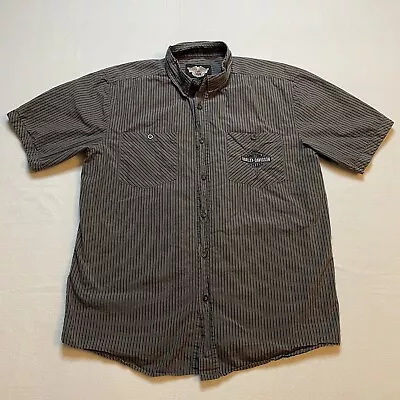 Harley Davidson Button Up Mechanic Shirt Men’s L Short Sleeve Gray Black Striped • $23.99