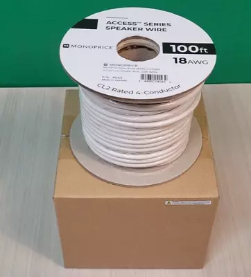 Monoprice Speaker Wire CL2 Rated 4-Conductor 18AWG 100ft White NEW • $39.99