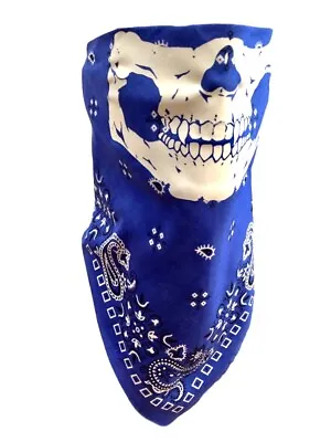 USA MADE Blue Paisley Bandana Face Neck Cover SHORT Fangs Skull Adjustable Tie • $14.88