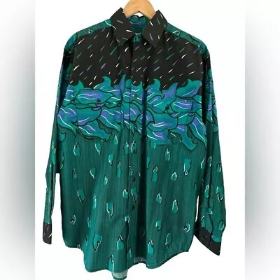 Vintage Western Plains Trading Co. Colorful Flames Button Up Long Sleeve M • $24.99