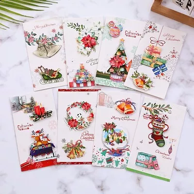 3D 5pcs Christmas Greeting Cards & Envelops Gold Foil Xmas Card New Year Gift AU • $10.68