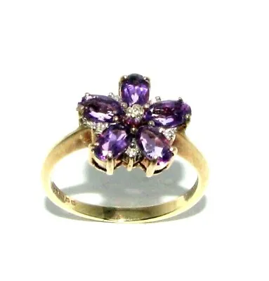 Ladies Women's 9ct 9Carat Gold Diamond & Amethyst Ring UK Size K • $232.83