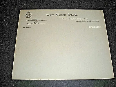 £4 • Buy GWR. GREAT WESTERN RAILWAY. Circa 1930. HEADED NOTE PAPER. PADDINGTON. UNUSED.