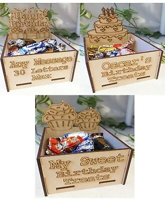 Wooden Birthday Personalised Treat Box Hamper Gift Fillable Craft Kit DIY MDF • £5.49