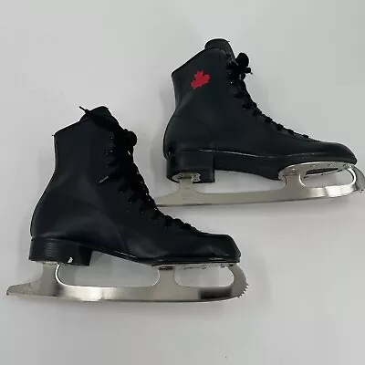 SLM Canadian Flyer MENS Black Lace Up Single Blade Ice Skates SIZE 9 - Vintage • $27.97