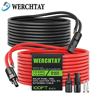 £10.79 • Buy 1 Pair Solar Panel Extension Cable Wire Black & Red 12/10 AWG Connector WERCHTAY