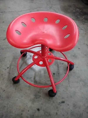 Vintage Ikea Red Chair Saddle Seat Swivel Stool MCM Industrial Design Sweden  • $225