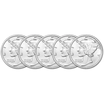 FIVE (5) 1 Oz Silver Round CNT Mercury Dime Design .999 Fine • $153.63