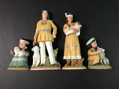 Complete Vintage Set Of 4 Homco American Indian Family Figurines (Excellent) • $30