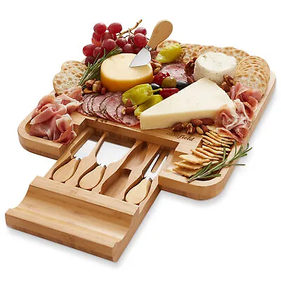 Bamboo Cheese Cutting Board Knife Gift Set Wooden Charcuterie Meat Serving Tray • $29.99