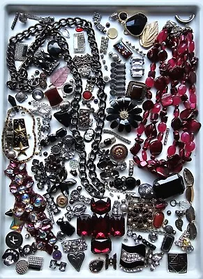 Vtg -Mod Costume Jewelry CRAFT LOT MIX Rhinestone + Cabs Jewelry Tree Design ++ • $24.49