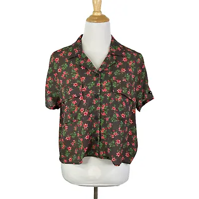 HURLEY Women's Floral Short Sleeve Button-Up Crop Top Size Small  B18 • $14