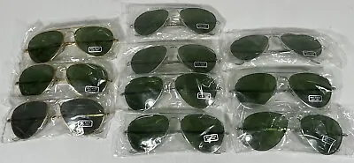 Vintage Lot Of 10 Aviator Sunglasses Green Glass Gold & Silver Metal Framed • $114.87