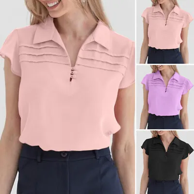 ZANZEA Women Short Sleeve Collared V Neck Tops Office Ladies Shirt Formal Blouse • $26.26