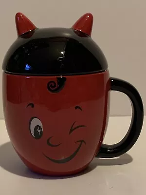 Vintage Anthropomorphic Little Devil Mug Coffee Tea Cup Red With Lid So Adorable • $26.69