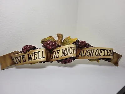 Vintage Grape Theme  Wall Decor. Ribbon Saying  LIVE WELL LOVE MUCH LAUGH OFTEN  • $59.99