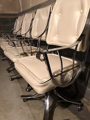 $1975 • Buy Mid-Century Chrome Swivel Pedestal Base Dining Room Set By Contempo