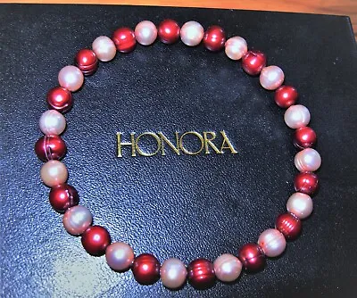 Honora Cherry Red & Peach Cultured Freshwater Pearl Round Bangle Bracelet Qvc • £9.99