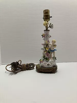 Vintage Antique Painted Cherub Floral Electric Lamp Base • $24.24