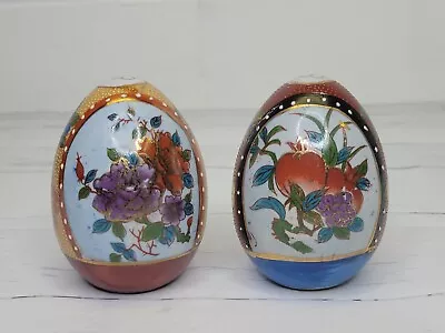 Vintage Hand Painted Flowers Oriental Ceramic Egg Pair  • $15