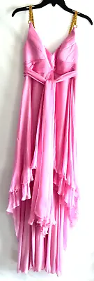 VERSACE Runway Pink Draped Silk Chain Hi Low Long Maxi Gown Dress US 2 4 / IT 40 • $2854.16
