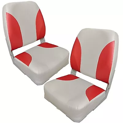 2x Folding Boat Seat High Back Grey & Red Marine Vinyl Yacht Fishing Speed Rib • £110