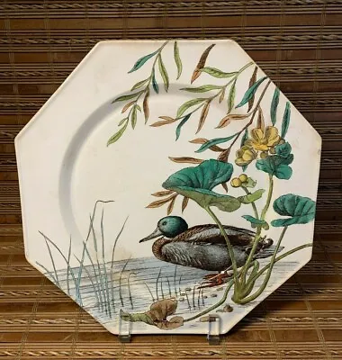 Antique 1880's Mintons ESSEX BIRDS Duck Foliage Octagonal 10  Dinner Plate  • $288.75
