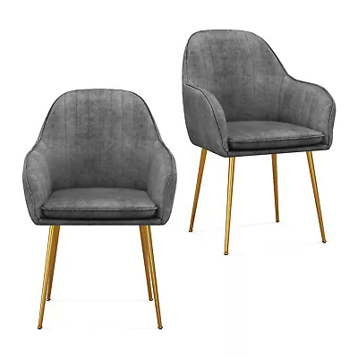 Costway Set Of 2 Velvet Dining Chairs Mid-Back Leisure Armchair W/ Gold Leg Gray • $134.98