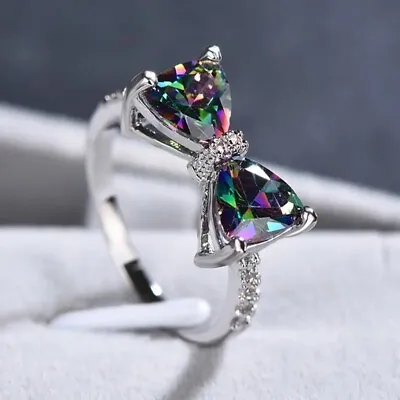 925 Sterling Silver Rainbow Mystical Fire Topaz Wedding Engagement Ring Size 10 • $15.74