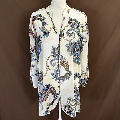 Miraclesuit Swim Cover Up Paisley Print V-Neck Pullover Side Vents Sheer Size XL • $24.99