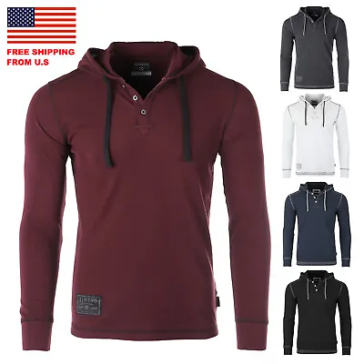 ZIMEGO Mens Vintage Dyed Thermal Long Sleeve Lightweight Fashion Hooded Henley • $24.75