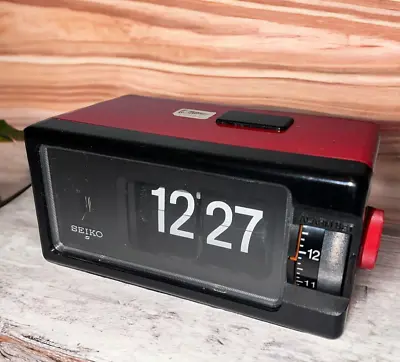 VINTAGE SEIKO RED FLIP ALARM CLOCK DP690T 50Hz 60Hz JAPAN Space Age Mid-Century • $69.99