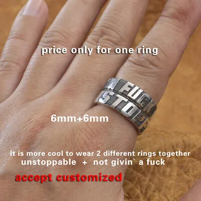 LINSION 999 Pure Silver Customized Ring I'M UNSTOPPABLE Mens Rock Ring 9Y024A • $43.20