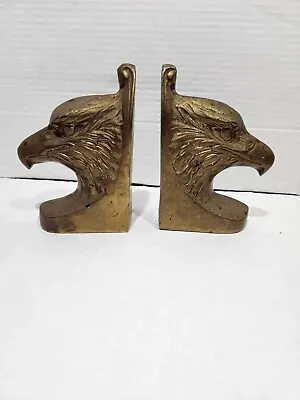 Vintage Brass American Bald Eagle Head Book Ends Set Pair Office Study Heavy • $50.99