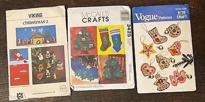 Vintage Christmas Pattern Viking Christmas 2 Vogue McCalls Ornaments Felt Lot 3 • $20