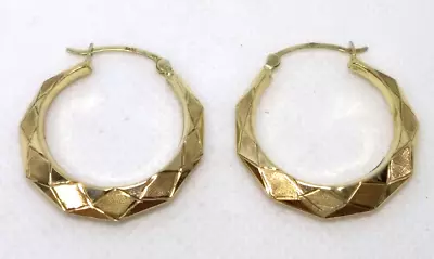  9ct Hallmarked Gold Traditional Faceted Medium Hoop Creole Earrings  • £89